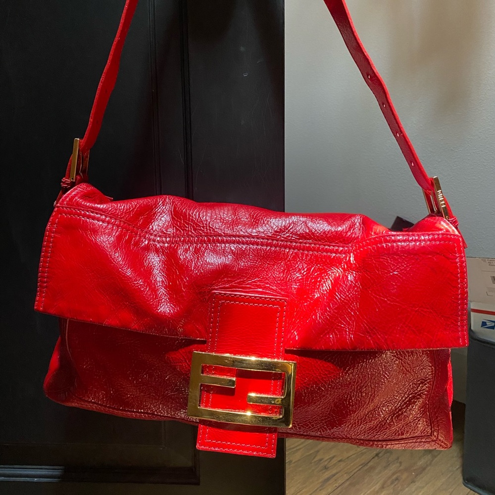 Red leather Fendi mama baguette